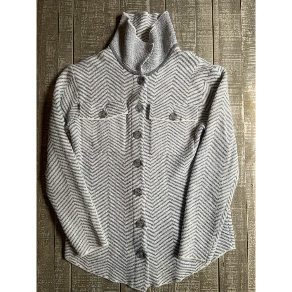 William Rast size Small Women's Cardigan Sweater Button Up Gray White Chevron
